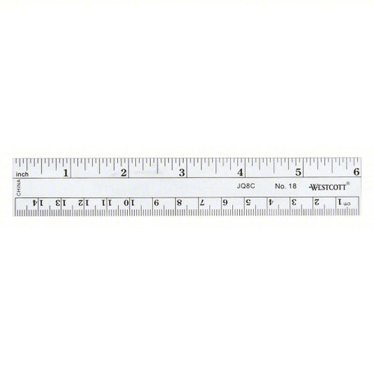 Ruler: 18, Gen Purpose, 6 in, 0.02 in Thick, 1/16 in, Black, Flex, Printed Graduation Mark