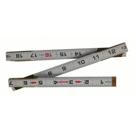 Folding Rule: 30PC13, 6 ft, 1.81 in Thick, 1/16 in, Abrasive Resistant Epoxy, Red, Rigid