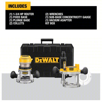 Router: Mid-Size, Fixed and Plunge Base, 1.75 hp, Fixed Speed, 24,500 RPM, Std Double Grip