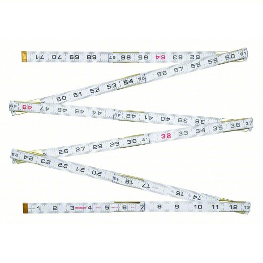 Brick Mason Folding Rule: 30PC17, 6 ft / 1,800 mm, 1.81 in Thick, 1/16 in, Red, Rigid, Wood