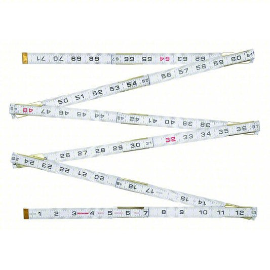 Brick Mason Folding Rule: 30PC17, 6 ft / 1,800 mm, 1.81 in Thick, 1/16 in, Red, Rigid, Wood