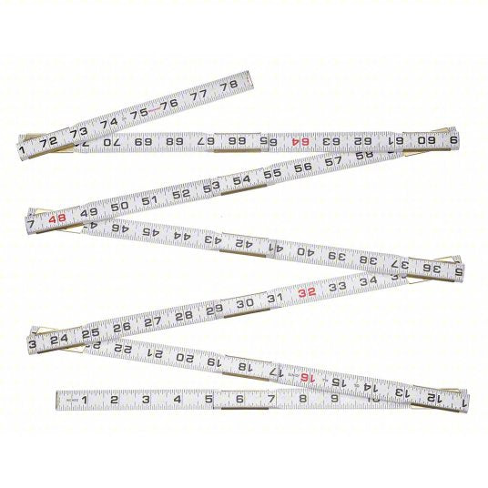 Modular Mason Folding Rule: 30PC16, 6 ft / 1,800 mm, 1.81 in Thick, 1/16 in, Red, Rigid