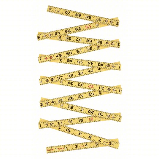 Folding Rule, Inside Reading: 910-6, 6 ft / 1.8 m, 0.28 in Thick, 1/16 in, Black/Red, 4R