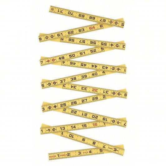 Folding Rule, Inside Reading: 910-6, 6 ft / 1.8 m, 0.28 in Thick, 1/16 in, Black/Red, 4R