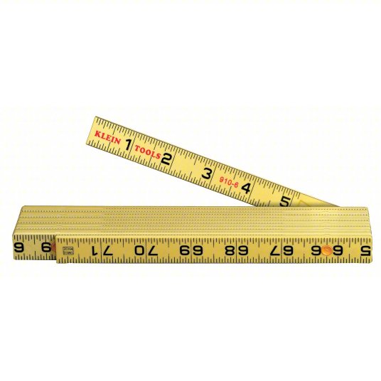 Folding Rule, Inside Reading: 910-6, 6 ft / 1.8 m, 0.28 in Thick, 1/16 in, Black/Red, 4R