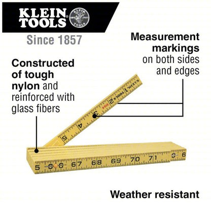 Folding Rule, Inside Reading: 910-6, 6 ft / 1.8 m, 0.28 in Thick, 1/16 in, Black/Red, 4R