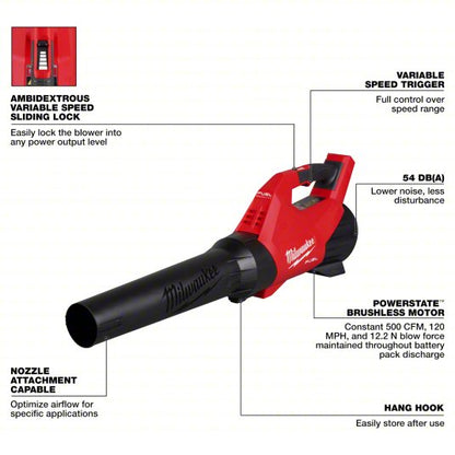 Battery-Powered Handheld Leaf Blower: M18™, 500 cfm Max. Air Flow, 120 mph Max. Air Speed