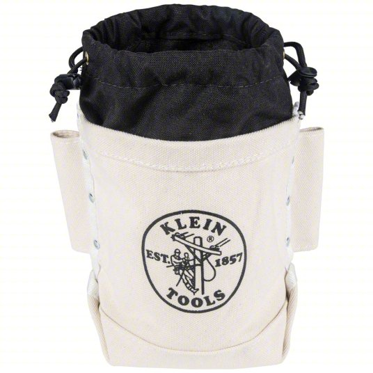 Bucket Bag: 10 in W x 9 in H x 5 in L, Off-White, Canvas, 2 Pockets, Drawstring