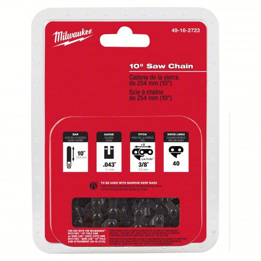 Chainsaw Chain: 10 in Compatible Bar Lg, 3/8 in, 0.04 in Gauge, 40 Links