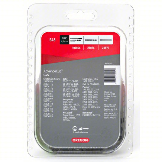 Chainsaw Chain: 12 in Compatible Bar Lg, 3/8 in, 0.05 in Gauge, 45 Links, 5/32 in File Size