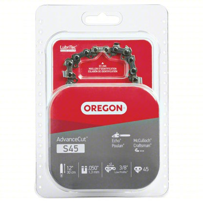 Chainsaw Chain: 12 in Compatible Bar Lg, 3/8 in, 0.05 in Gauge, 45 Links, 5/32 in File Size
