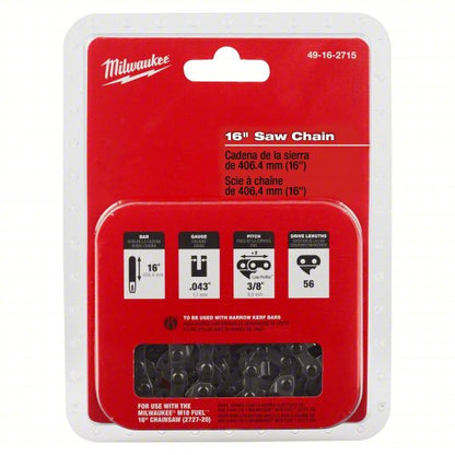 Chainsaw Chain: 16 in Compatible Bar Lg, 3/8 in, 0.04 in Gauge, 56 Links