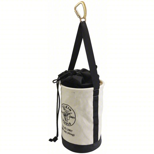 Bucket Bag: 17 in H, White, Canvas, 0 Pockets, Drawstring, Single Handle With Snap Hook