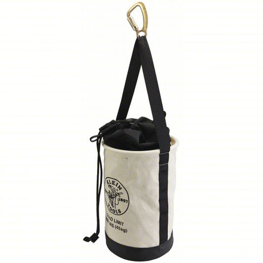 Bucket Bag: 17 in H, White, Canvas, 0 Pockets, Drawstring, Single Handle With Snap Hook