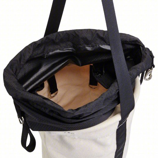 Bucket Bag: 17 in H, White, Canvas, 0 Pockets, Drawstring, Single Handle With Snap Hook