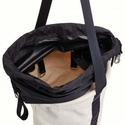 Bucket Bag: 17 in H, White, Canvas, 0 Pockets, Drawstring, Single Handle With Snap Hook
