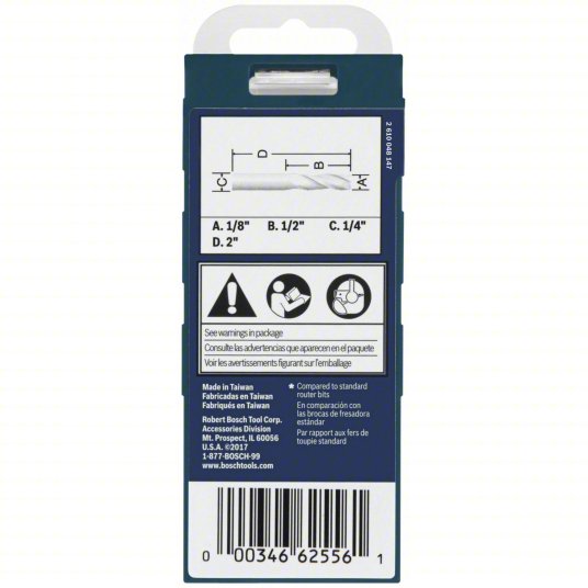 Straight Cut Profile Router Bit: Fractional Inch, Carbide Tipped, 1/8 in Cutter Dia., 2 Flutes
