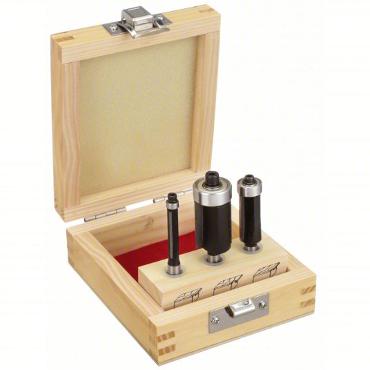 Router Bit Set: Fractional Inch, 3 Pieces, Flush Trim