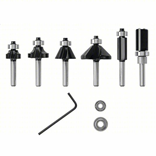 Router Bit Set: Fractional Inch, 6 Pieces, Bead/Bullnose/Chamfer/Cove