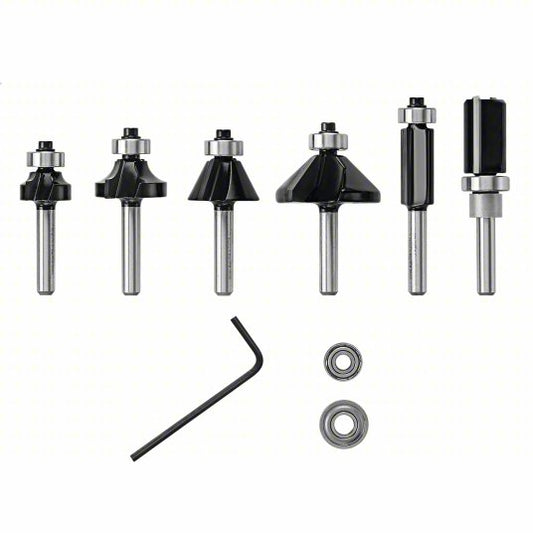Router Bit Set: Fractional Inch, 6 Pieces, Bead/Bullnose/Chamfer/Cove