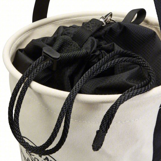 Bucket Bag: 17 in H, White, Canvas, 0 Pockets, Drawstring, Single Handle With Snap Hook