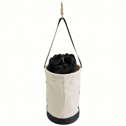 Bucket Bag: 17 in H, White, Canvas, 0 Pockets, Drawstring, Single Handle With Snap Hook