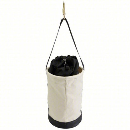 Bucket Bag: 17 in H, White, Canvas, 0 Pockets, Drawstring, Single Handle With Snap Hook