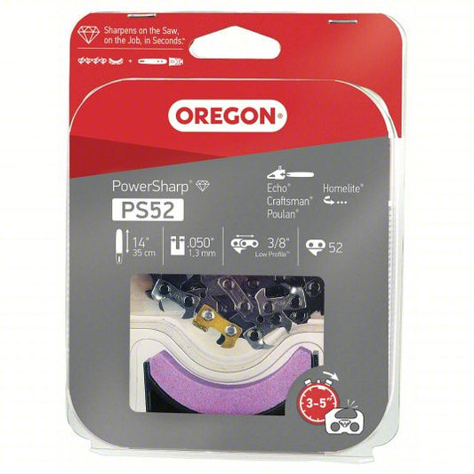 Chain With Sharpening Stone: 14 in Compatible Bar Lg, 3/8 in, 0.5 in Gauge, 52 Links