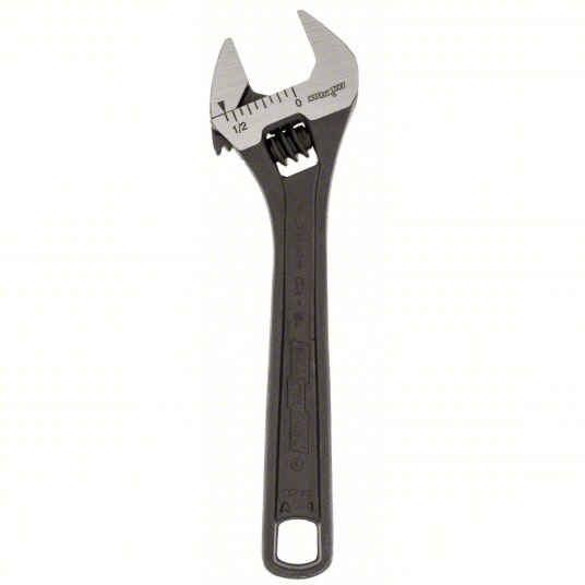 CHANNELLOCK Adjustable Wrench: Alloy Steel, Black Phosphate, 4 in Overall Lg, 1/2 in Jaw Capacity