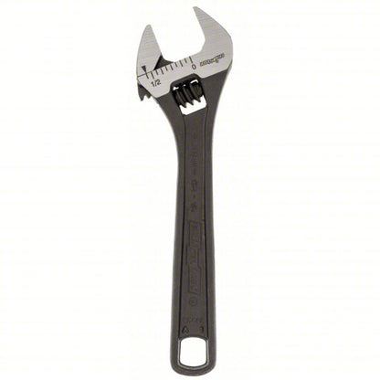 CHANNELLOCK Adjustable Wrench: Alloy Steel, Black Phosphate, 4 in Overall Lg, 1/2 in Jaw Capacity