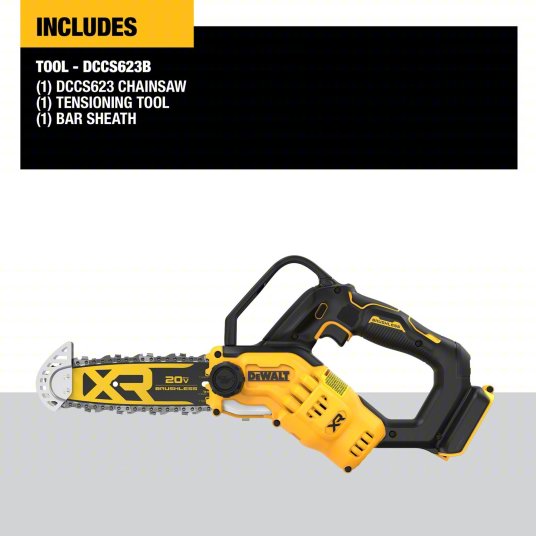 Battery-Powered Chainsaw: 8 in Bar Lg, Rear Handle, Auto Chain Oiler, 20 V, Battery-Powered