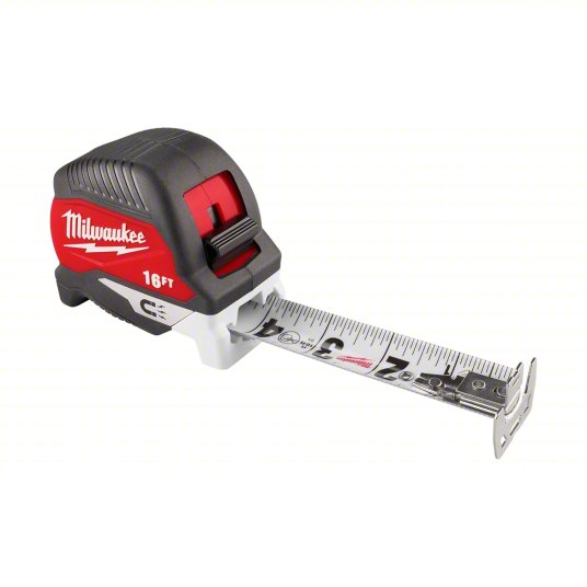 Magnetic Tape Measure: Inch, Magnetic Single Hook Tip, Plastic, 12 - 24 ft, Wide Blade