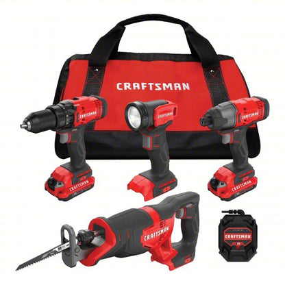 V20 Cordless 4 Tool Combo Kit: 4 Tools, 20 V DC Volt, Battery Included, V20*, 380UX0