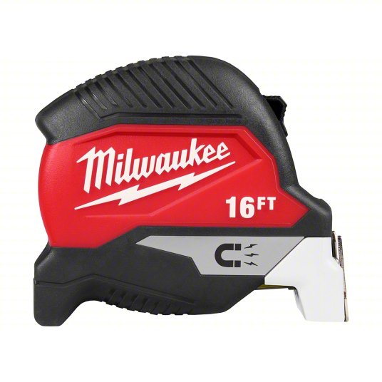Magnetic Tape Measure: Inch, Magnetic Single Hook Tip, Plastic, 12 - 24 ft, Wide Blade