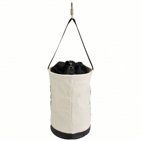 Bucket Bag: 22 in H, White, Canvas, 0 Pockets, Drawstring, Single Handle With Snap Hook