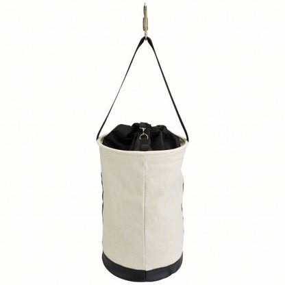 Bucket Bag: 22 in H, White, Canvas, 0 Pockets, Drawstring, Single Handle With Snap Hook