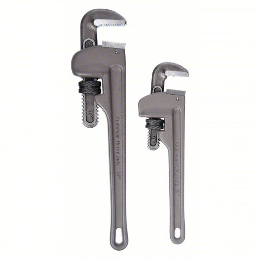 Aluminum Pipe Wrench Set, 1 1/2 in_2 in Jaw Capacity, Serrated, 10 in_14 in Overall Lg, I-Beam