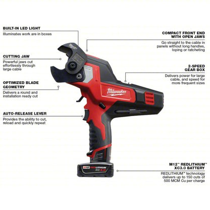 Cable Cutter: M12™, 1 3/16 in Comm Cable/600 MCM Copper/750 MCM Aluminum, C-Head