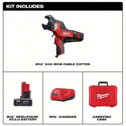 Cable Cutter: M12™, 1 3/16 in Comm Cable/600 MCM Copper/750 MCM Aluminum, C-Head