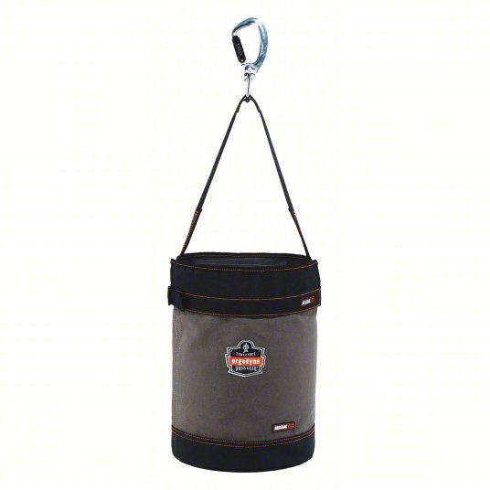 Bucket Bag: 12 1/2 in W x 17 in H x 12 1/2 in L, Gray, Canvas, 0 Pockets, Buckle