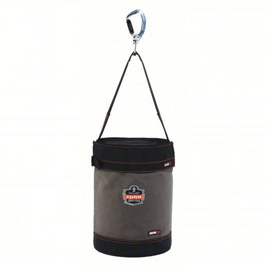 Bucket Bag: 12 1/2 in W x 17 in H x 12 1/2 in L, Gray, Canvas, 0 Pockets, Buckle