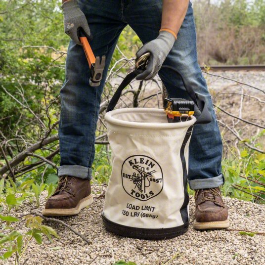 Bucket Bag: 15 in H, Off-White, Canvas, 1 Pockets, Open Top