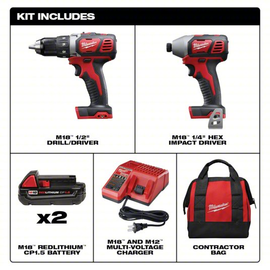 Cordless Tool Combination Kit: 2 Tools, Drill/Impact Driver, 18 V DC Volt, M18™, M18™