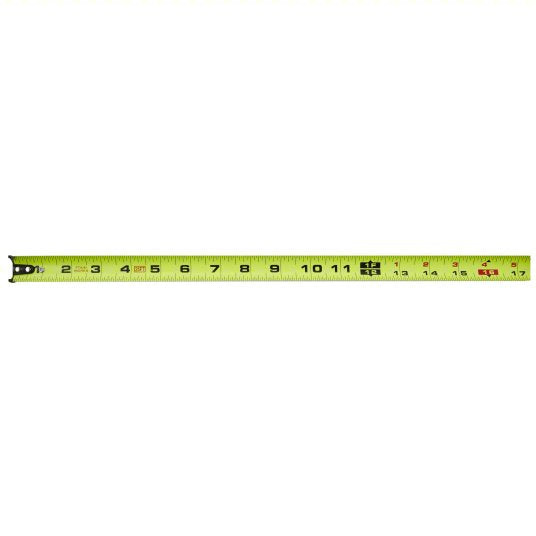 Tape Measure: Inch, Nonmagnetic Double Hook Tip, Plastic with Rubberized Grip, 16 ft, Black