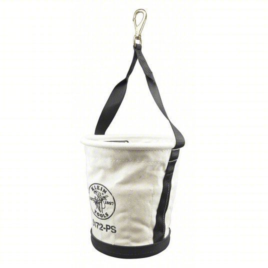 Bucket Bag: 12 in H, Off-White, Canvas, 15 Pockets, Open Top