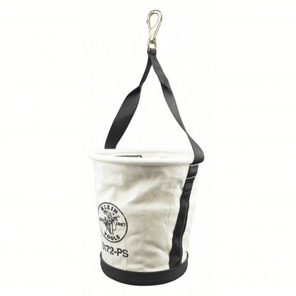 Bucket Bag: 12 in H, Off-White, Canvas, 15 Pockets, Open Top