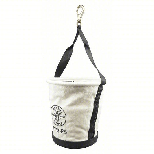 Bucket Bag: 12 in H, Off-White, Canvas, 15 Pockets, Open Top