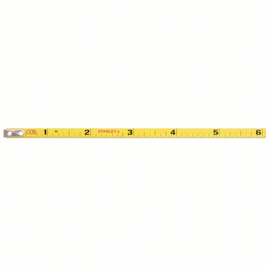 Key Chain Tape Measure: Inch, Nonmagnetic Single Hook Tip, Chromed Plastic, 3 ft, Silver