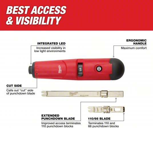 Punch Down Tool: 110 Blade, AA Battery, Includes 110 Blade/AA Batteries/Punchdown Tool