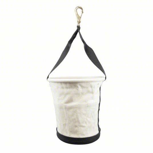 Bucket Bag: 12 in H, Off-White, Canvas, 15 Pockets, Open Top